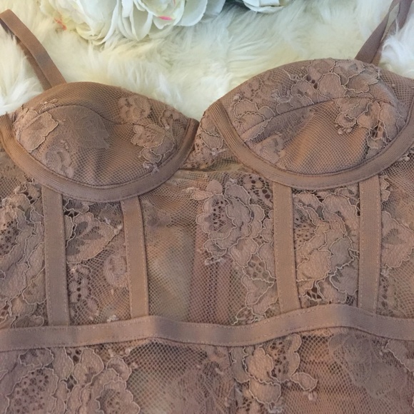 NUDE LACE BANDAGE JUMPSUIT BEIGE CORSET PANTSUIT - Picture 7 of 10